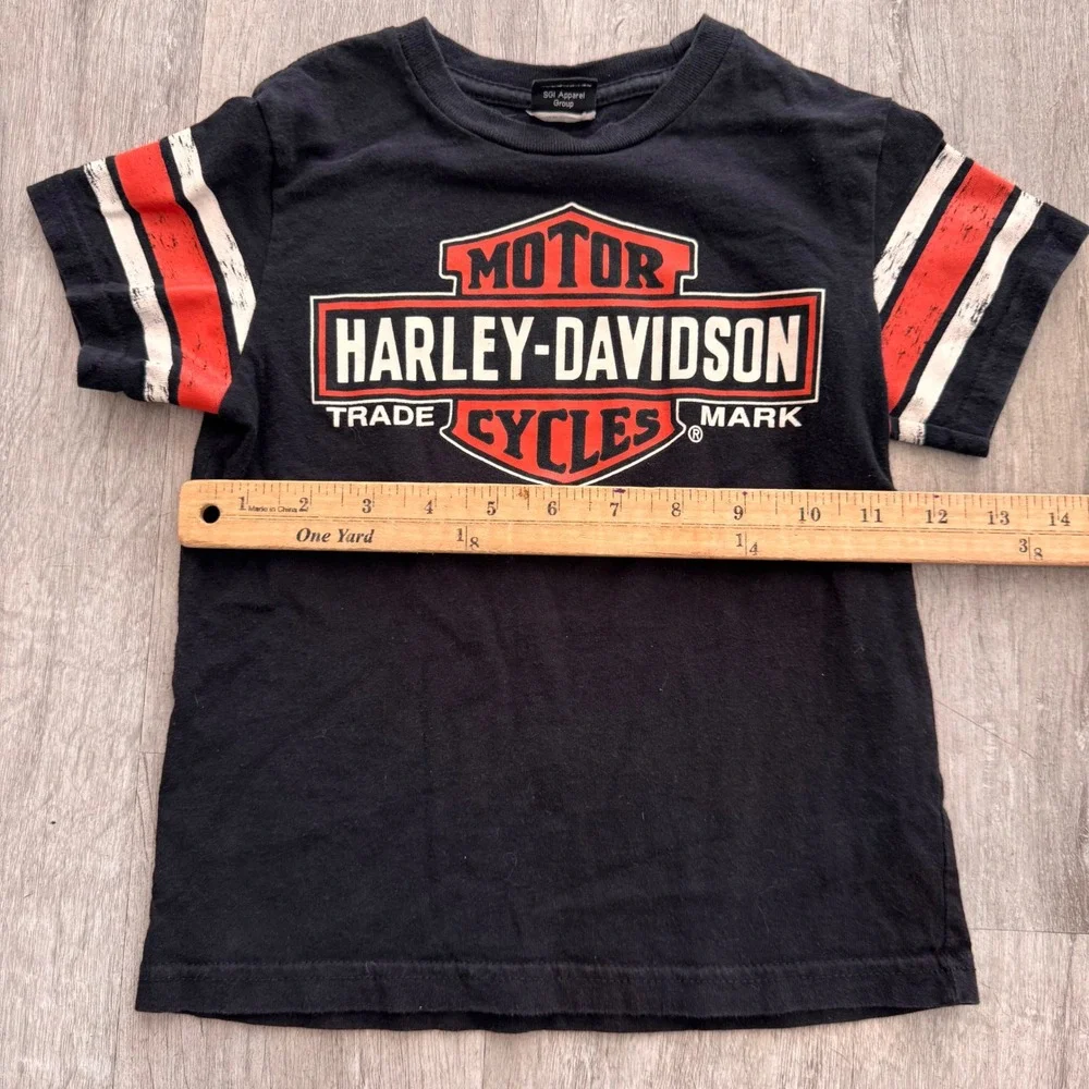 Harley-Davidson Kids Black Graphic T-Shirt Striped Sleeves toddler 3/4T